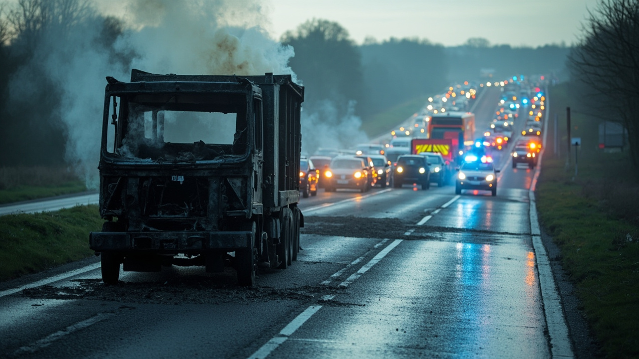 Rush-hour delays on A45 near Coventry after lorry fire closes road